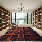 Deep Red Industrial Geometric Lattice Rug