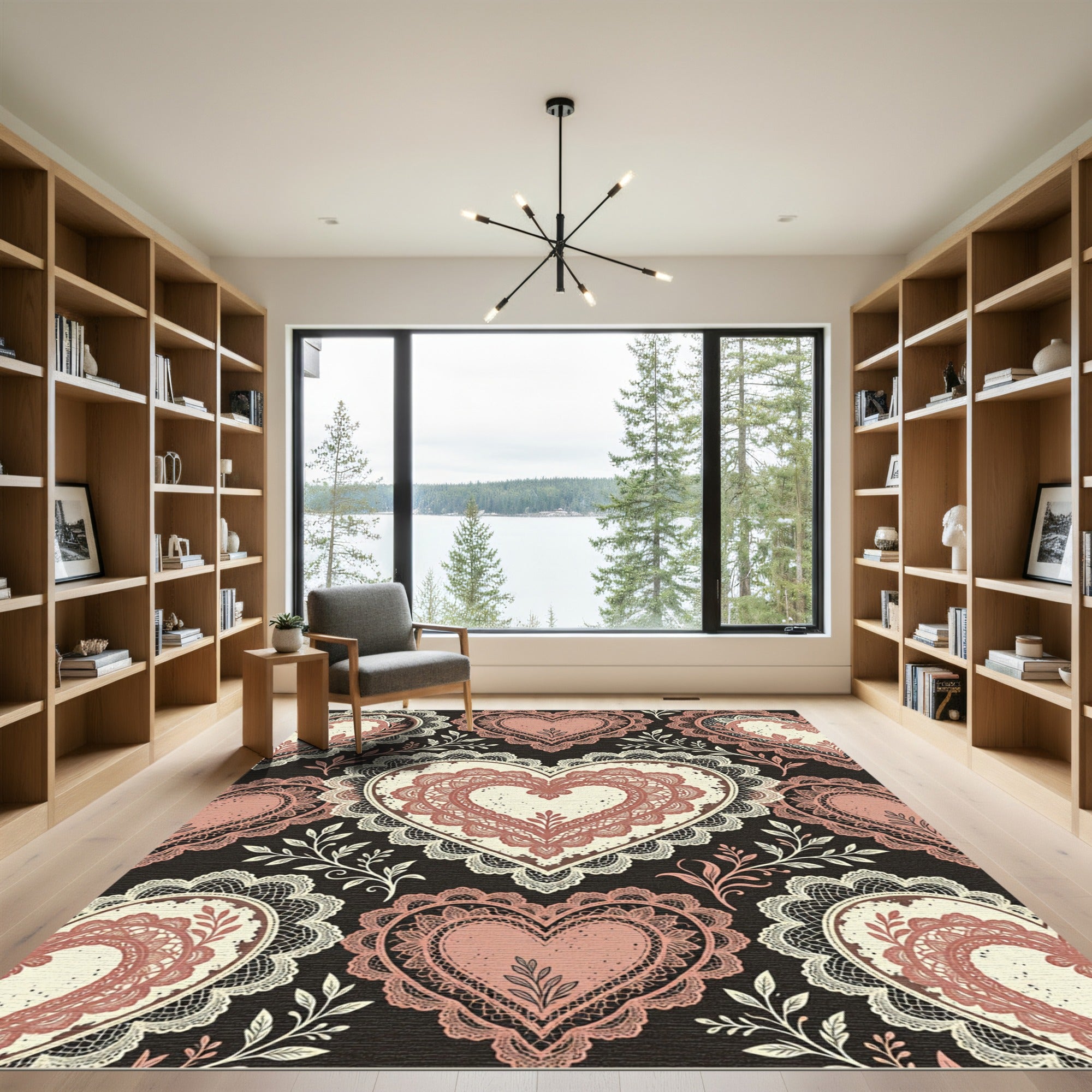 Dusty Rose Heart Lace Medallion Rug