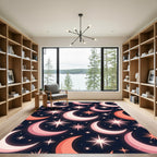 Celestial Pink Moon Star Night Rug