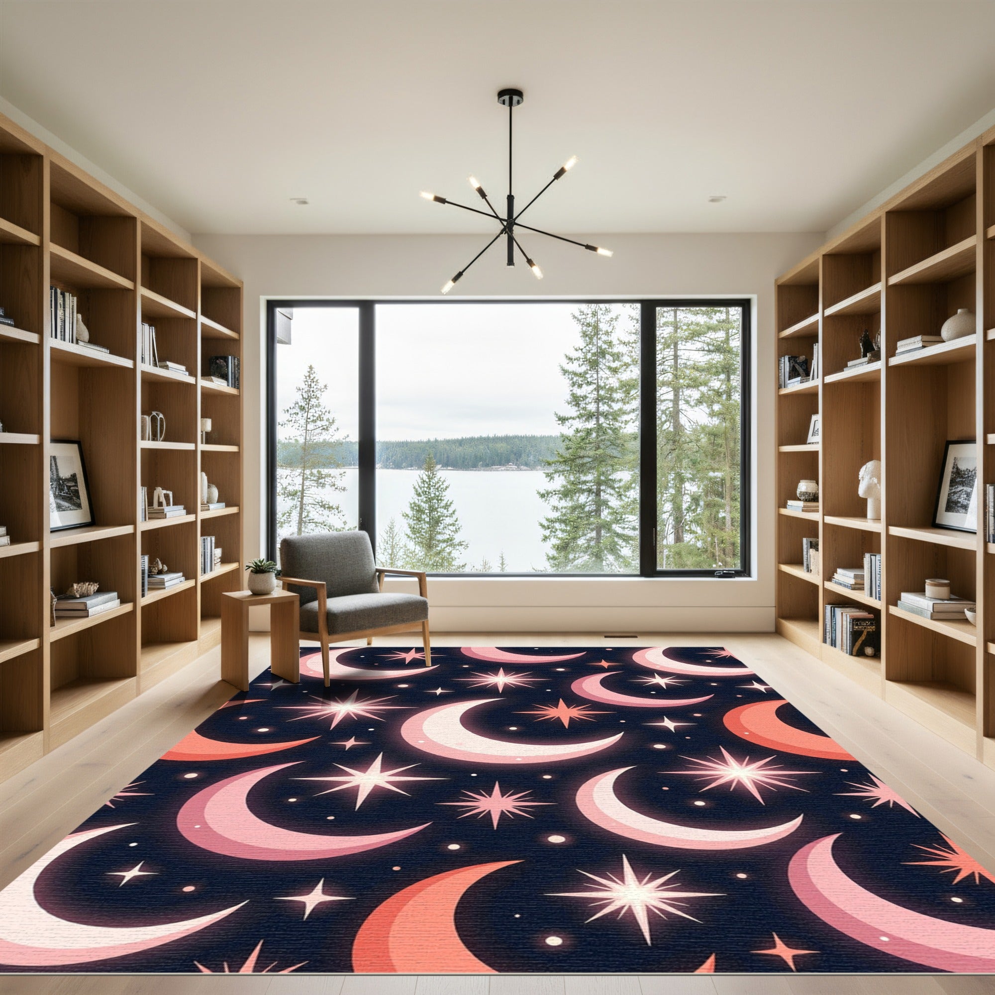 Celestial Pink Moon Star Night Rug