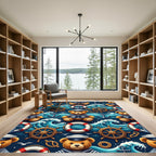 Nautical Teddy Bear Sailor Ocean Waves Rug