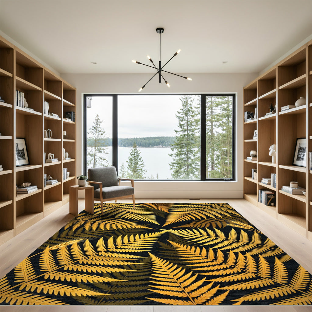 Golden Fern and Wheat Botanical Art Rug