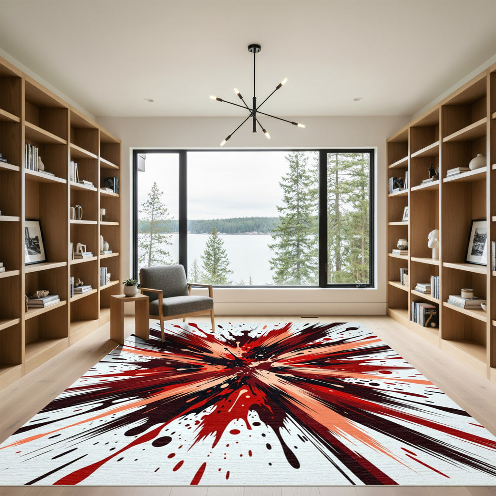 Bold Crimson Abstract Ink Splash Rug