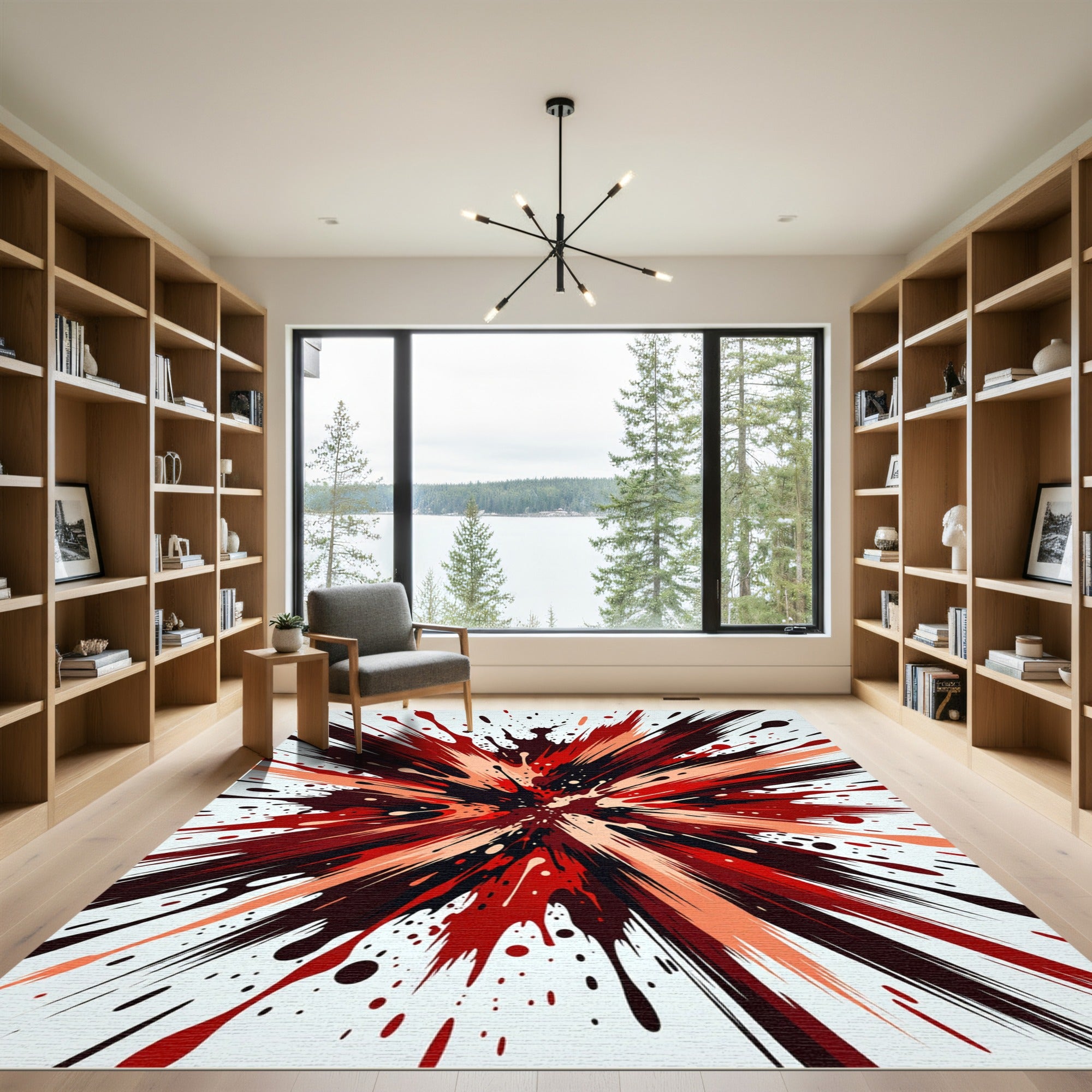 Bold Crimson Abstract Ink Splash Rug