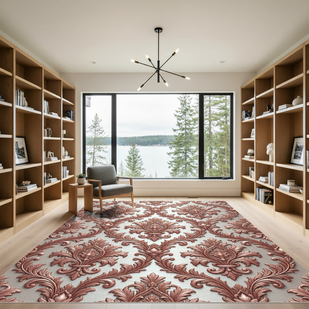 Rose Gold Damask Intricate Floral Medallion Rug