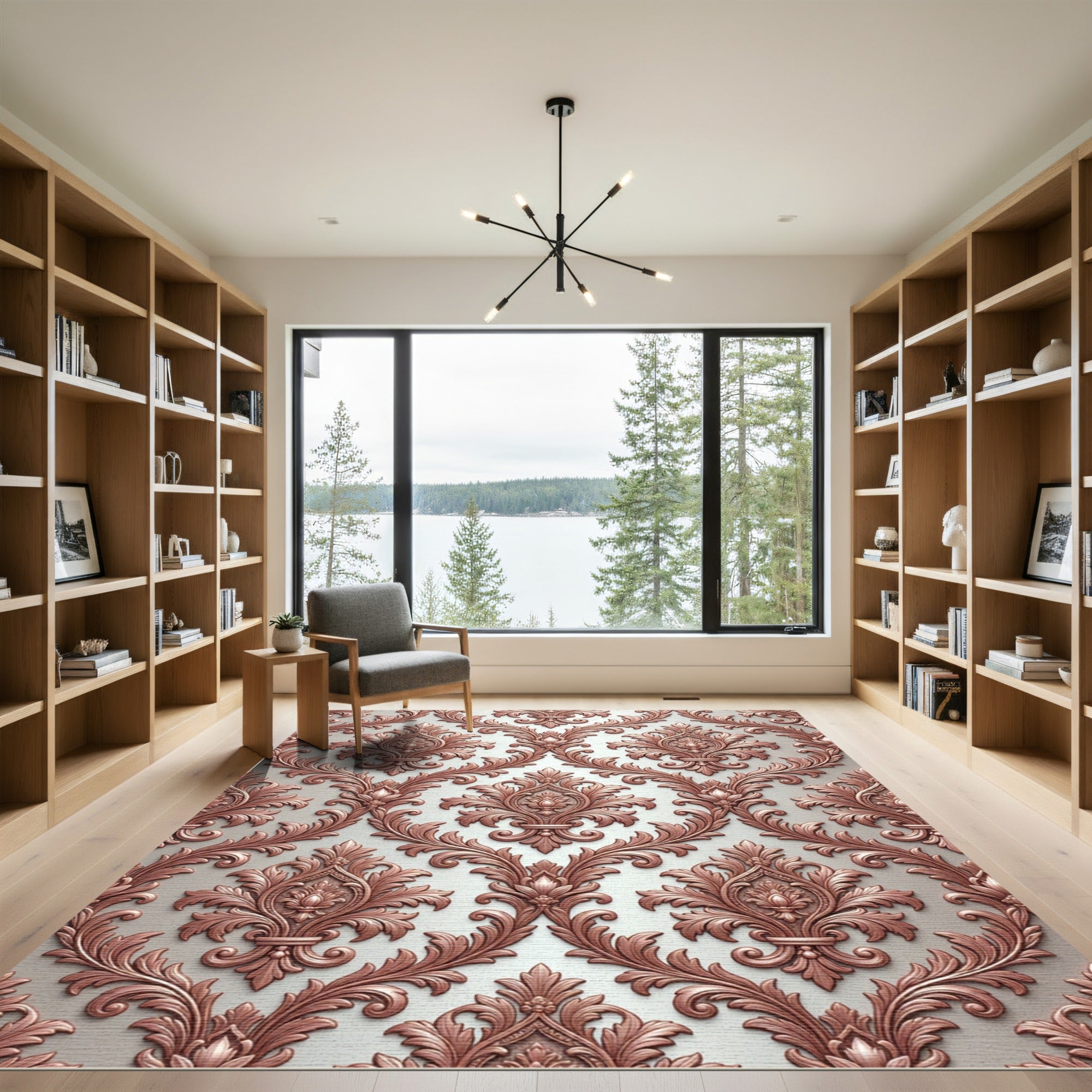 Rose Gold Damask Intricate Floral Medallion Rug
