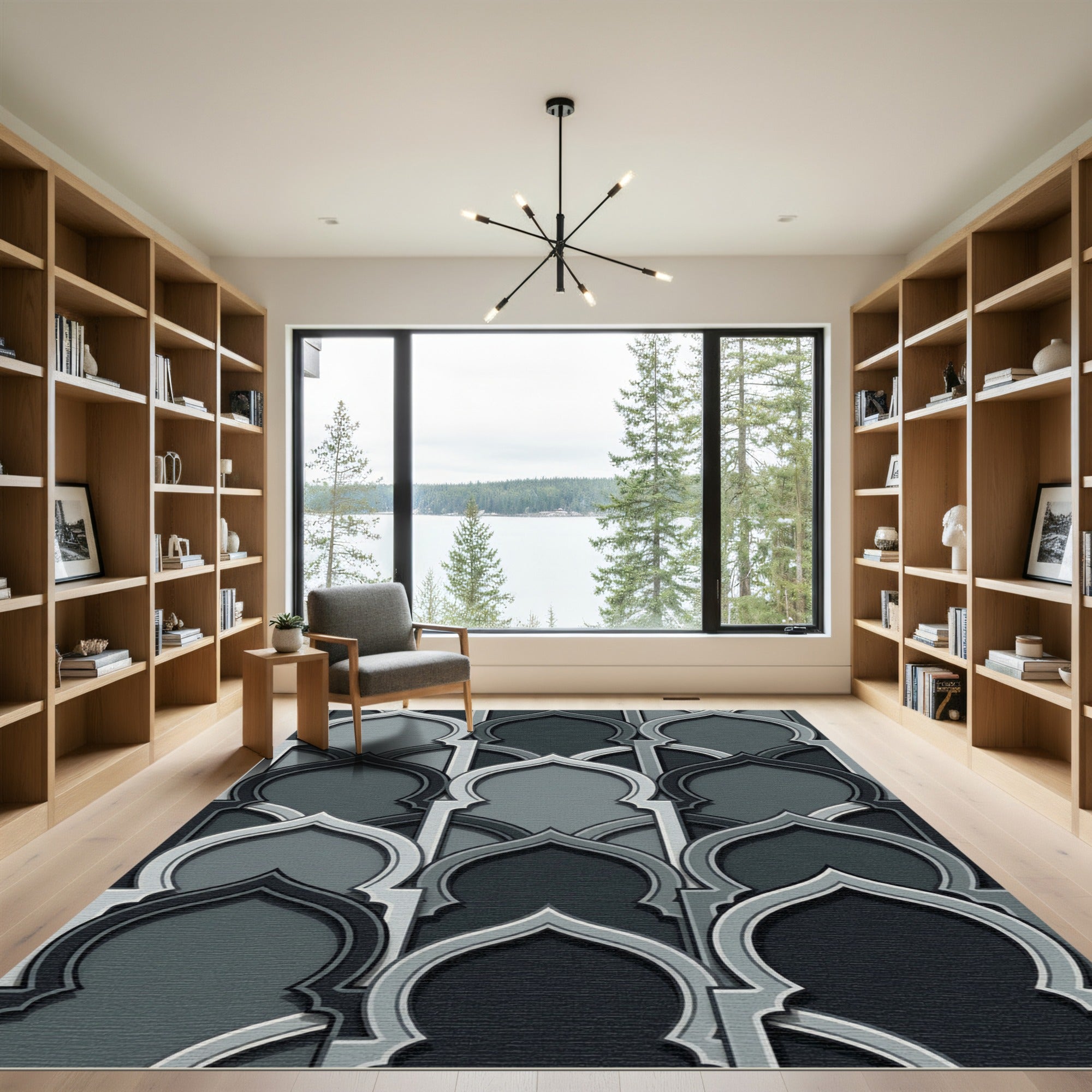 Monochromatic Arabesque Archway Pattern Rug