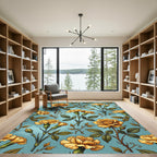 Golden Floral Blossom Garden Rug