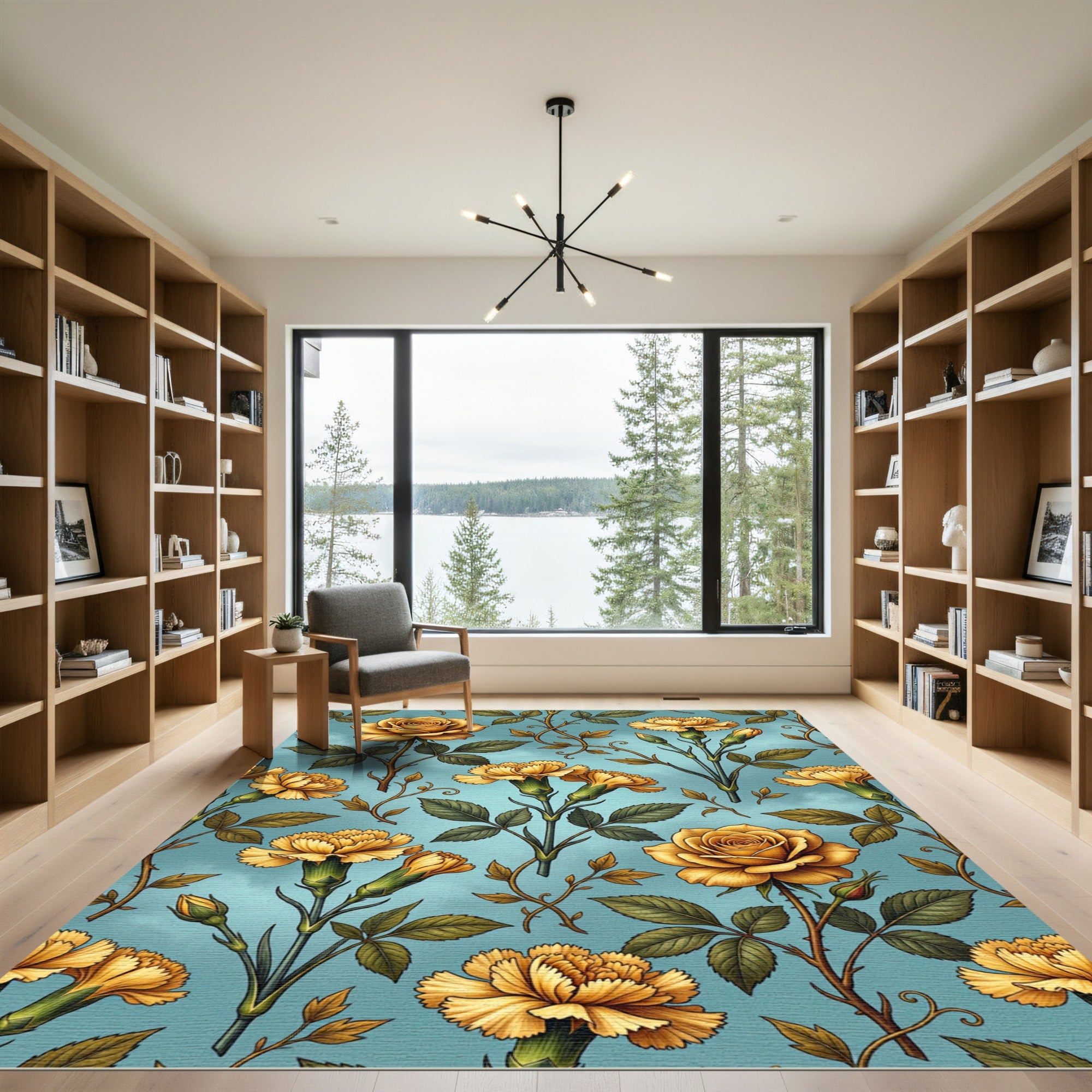 Golden Floral Blossom Garden Rug