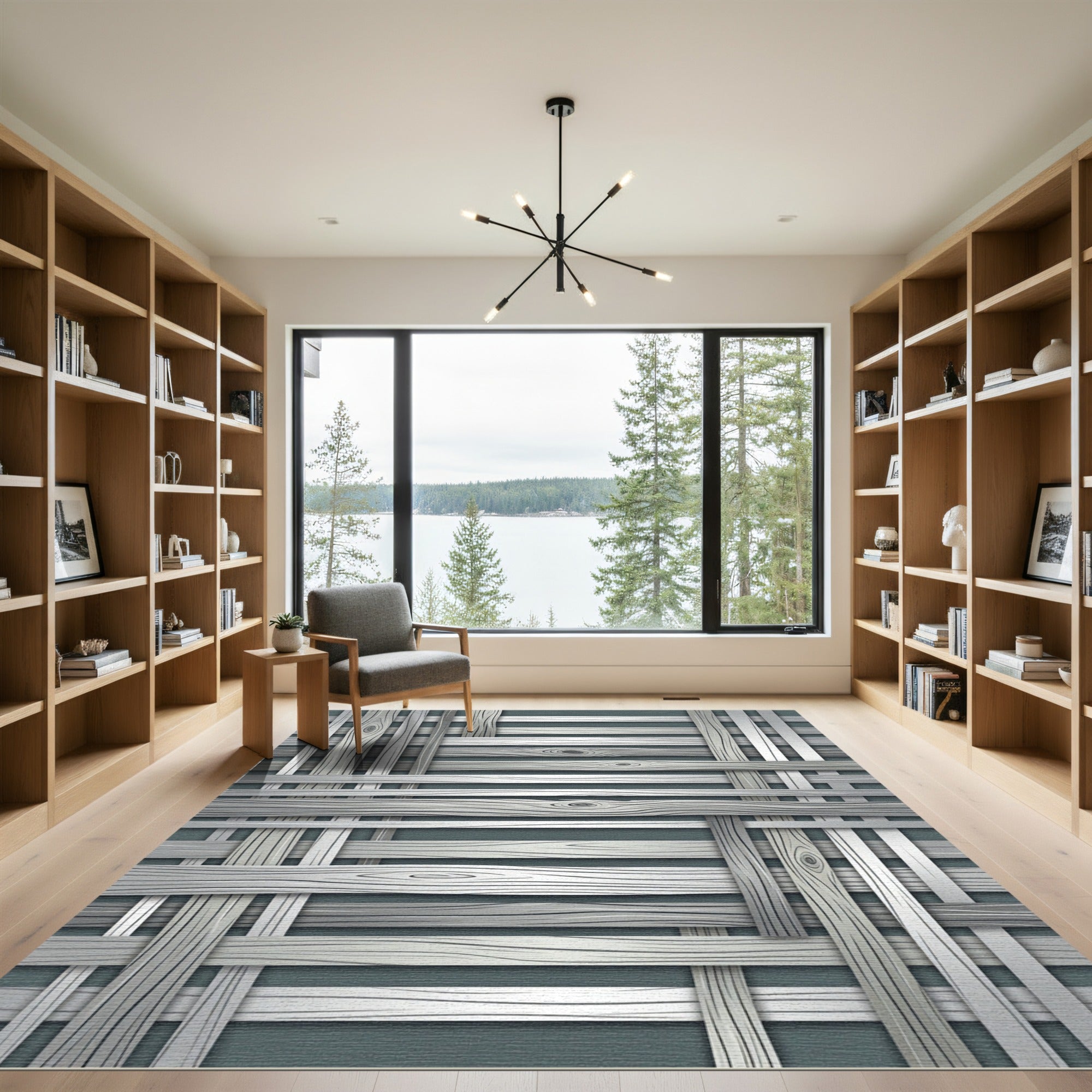 Silver Wood Grain Weave Texture Rug