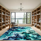 Deep Teal Abstract Watercolor Flow Rug