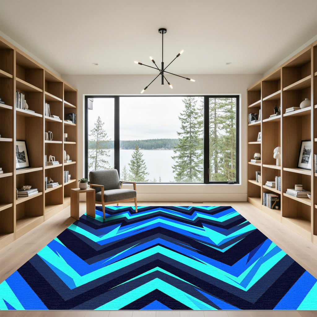 Electric Blue Sharp Chevron Geometric Rug