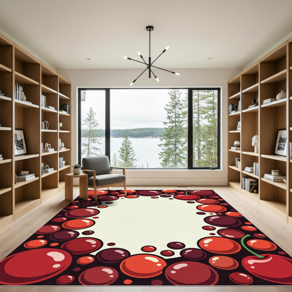 Vibrant Red Cherry Bubble Frame Rug