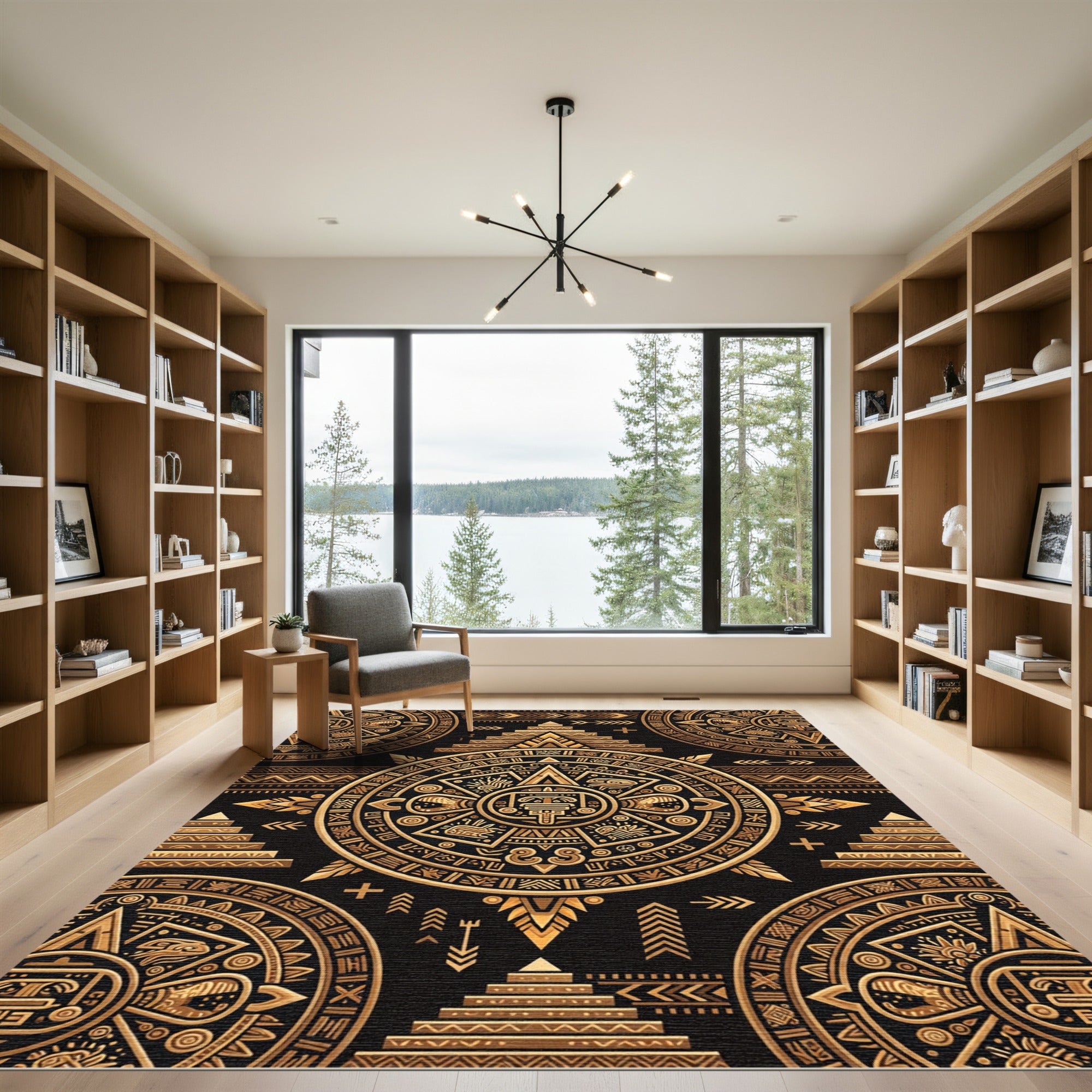Gold Sun Stone Pyramid Motif Rug