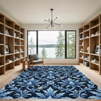 Deep Blue Accented Floral Scroll Rug