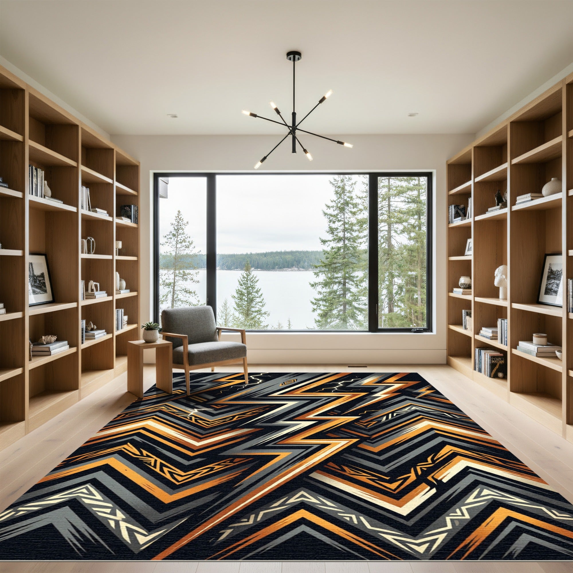 Bold Orange Gray Lightning Zigzag Rug