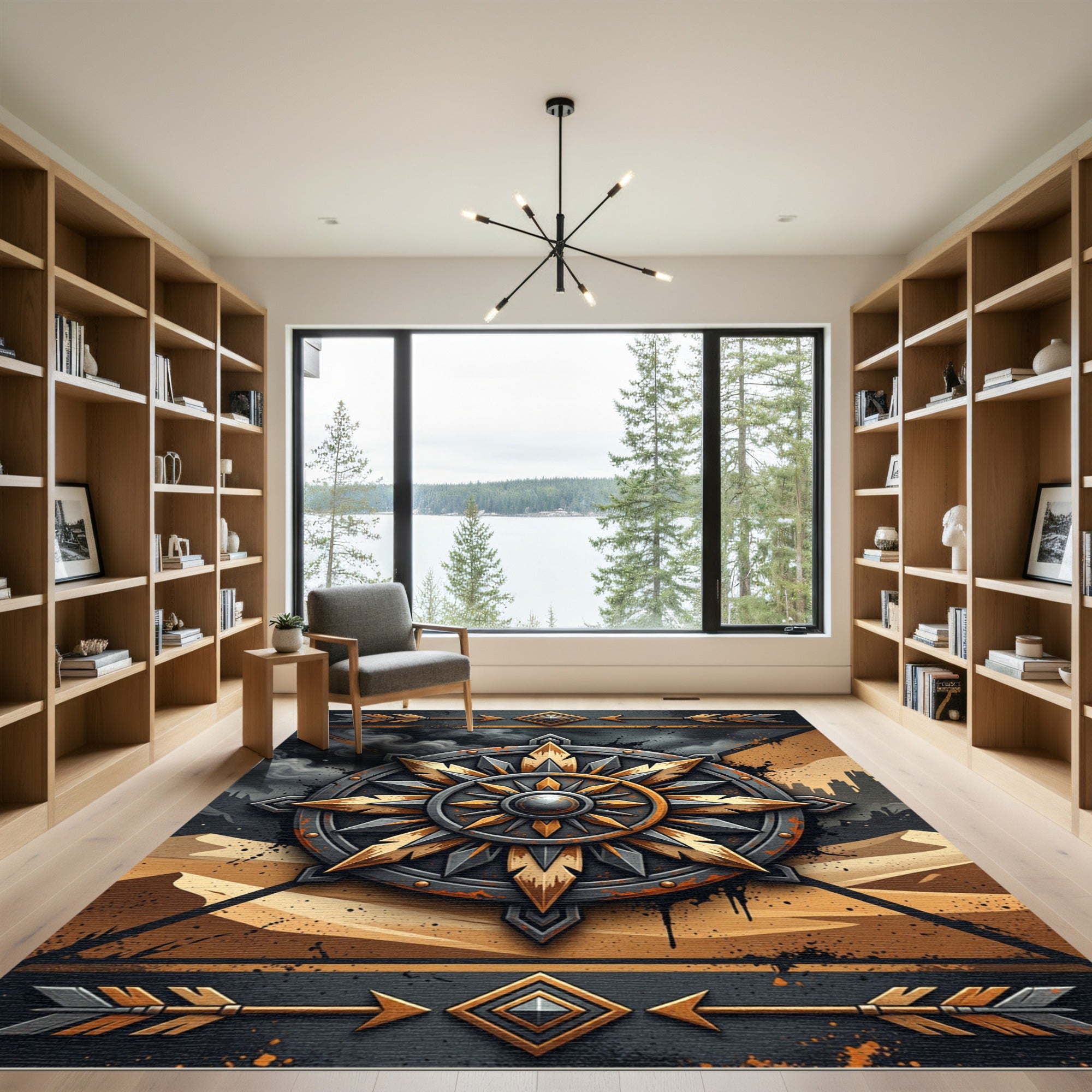 Metallic Compass Emblem Desert Dune Rug