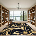 Black Gold Swirl Marble Rug