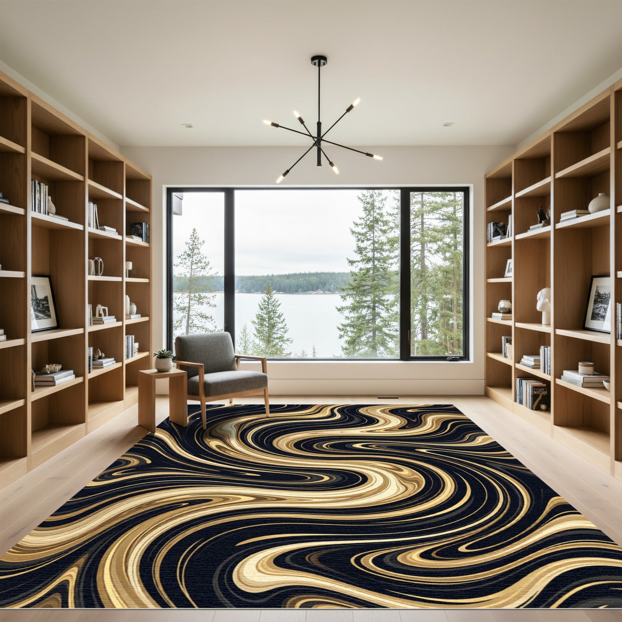 Black Gold Swirl Marble Rug