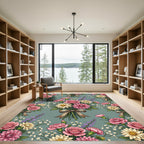 Vintage Pink Floral Bouquet Sage Rug
