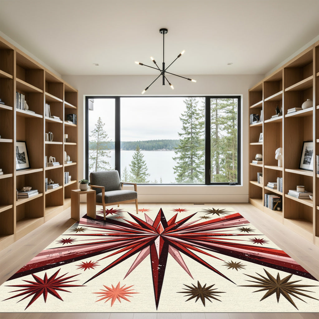 Crimson Starburst Radial Burst Rug