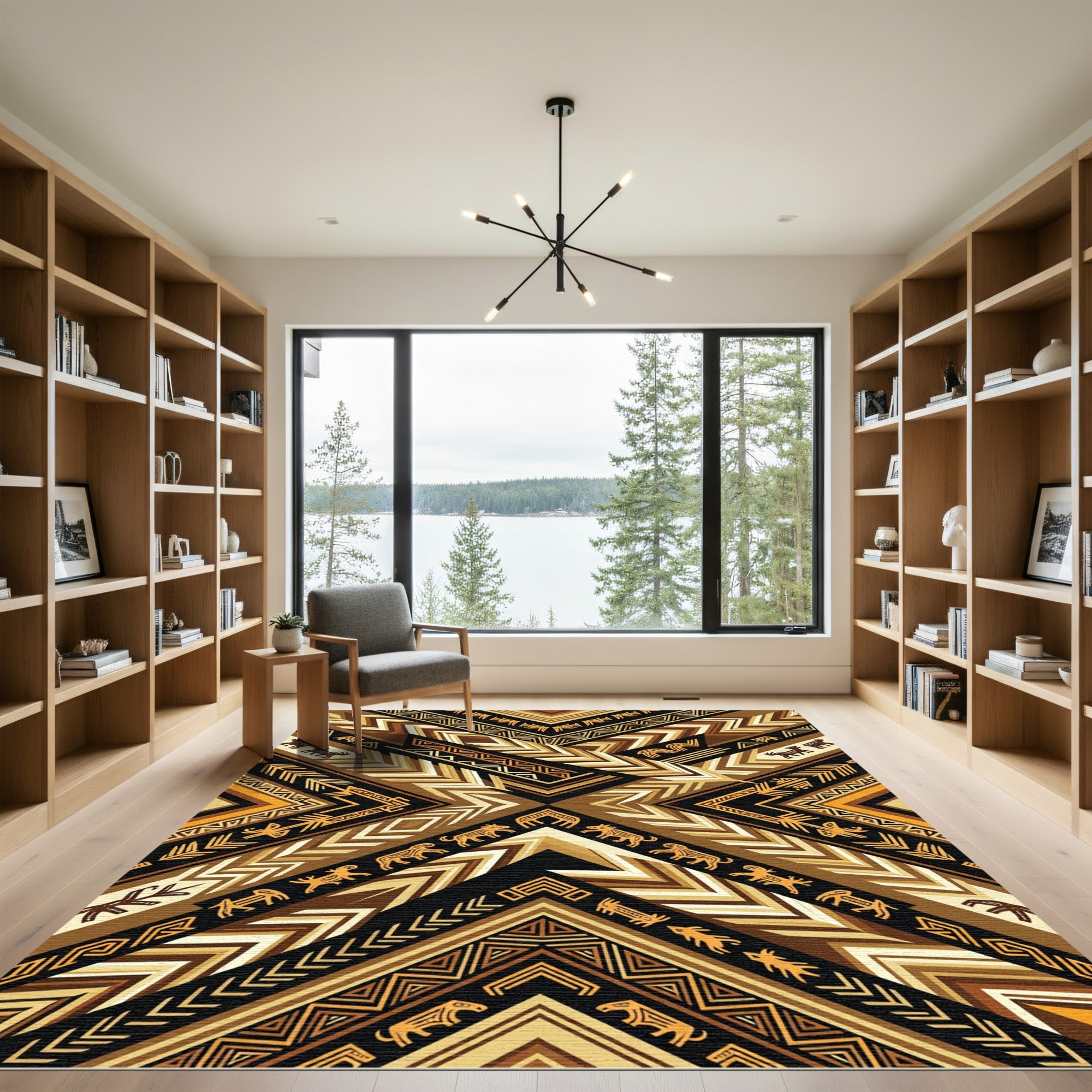 Earthy Tribal Animals Geometric Chevron Rug