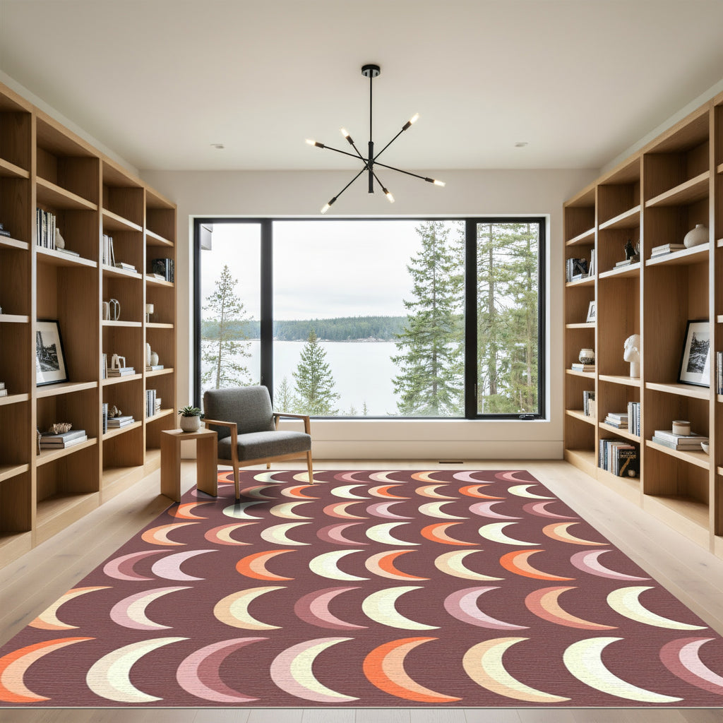 Celestial Earthy Crescent Moon Grid Rug