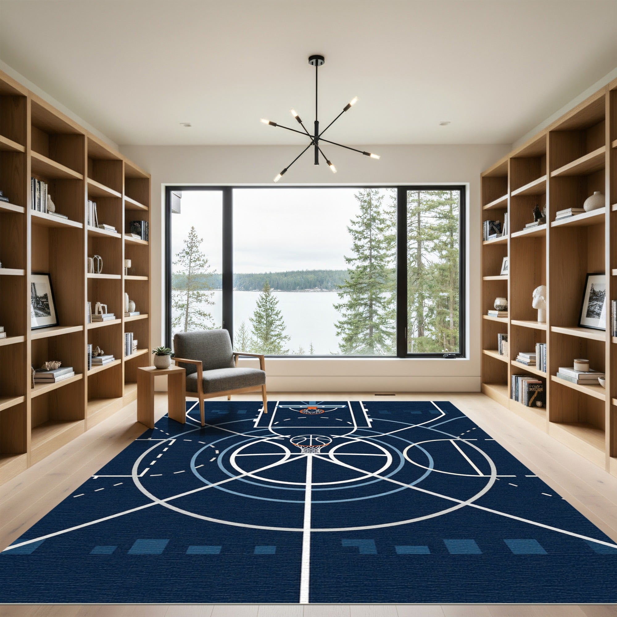 Minimalist Navy Basketball Court Graphic Rug