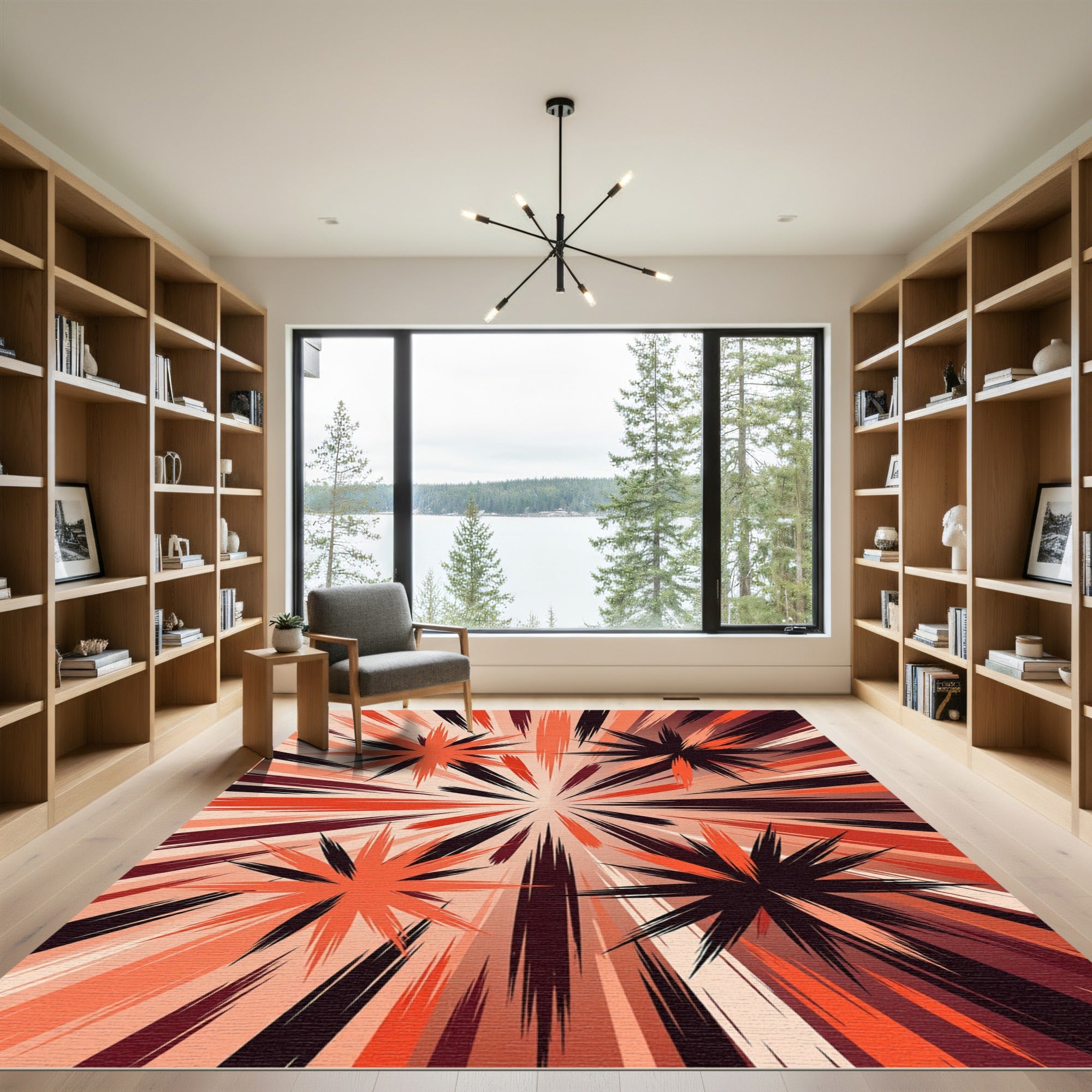 Exploding Stars Crimson Deep Hue Rug