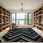 Modern Charcoal Geometric Chevron Stripe Rug