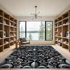 Royal Silver Fleur-de-lis Crest Scrollwork Rug