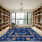 Intricate Navy and Amber Geometric Interlace Rug