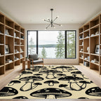 Black and Beige Toadstool Mushroom Illustration Rug