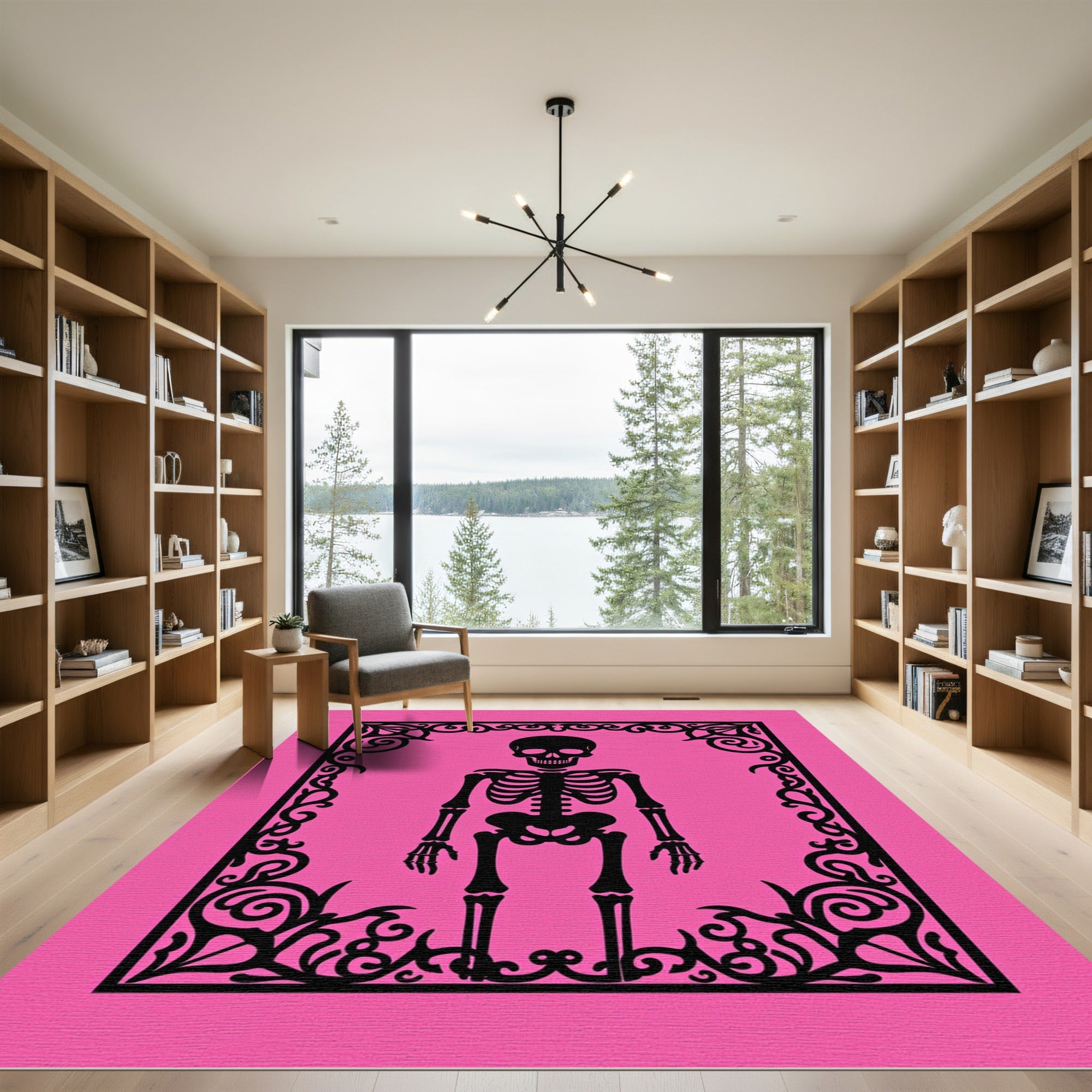 Black Skeleton Ornate Gothic Design Rug