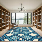Geometric Blue Lattice Grid Lines Rug