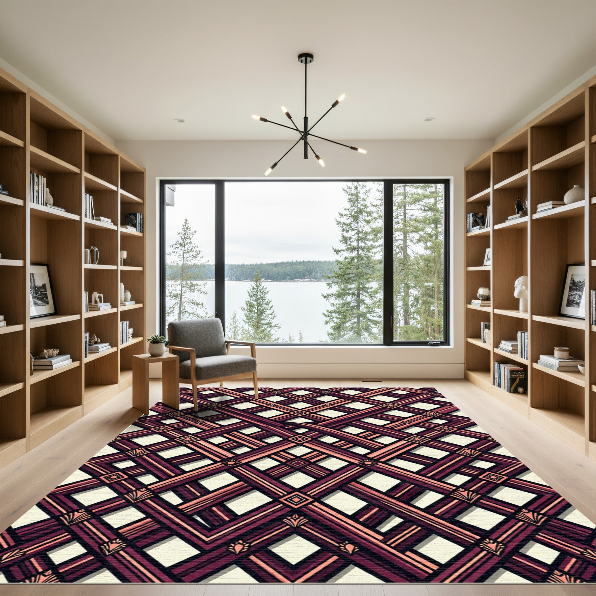 Crimson Lattice Quatrefoil Deco Rug