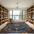 Navy Blue Floral Ornate Medallion Rug