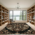 Baroque Floral Medallion Gold Black Rug