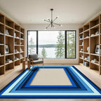 Layered Blue Rectangles Geometric Rug