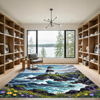 Coastal Lighthouse Rocky Cliff Scenic Landscape Rug