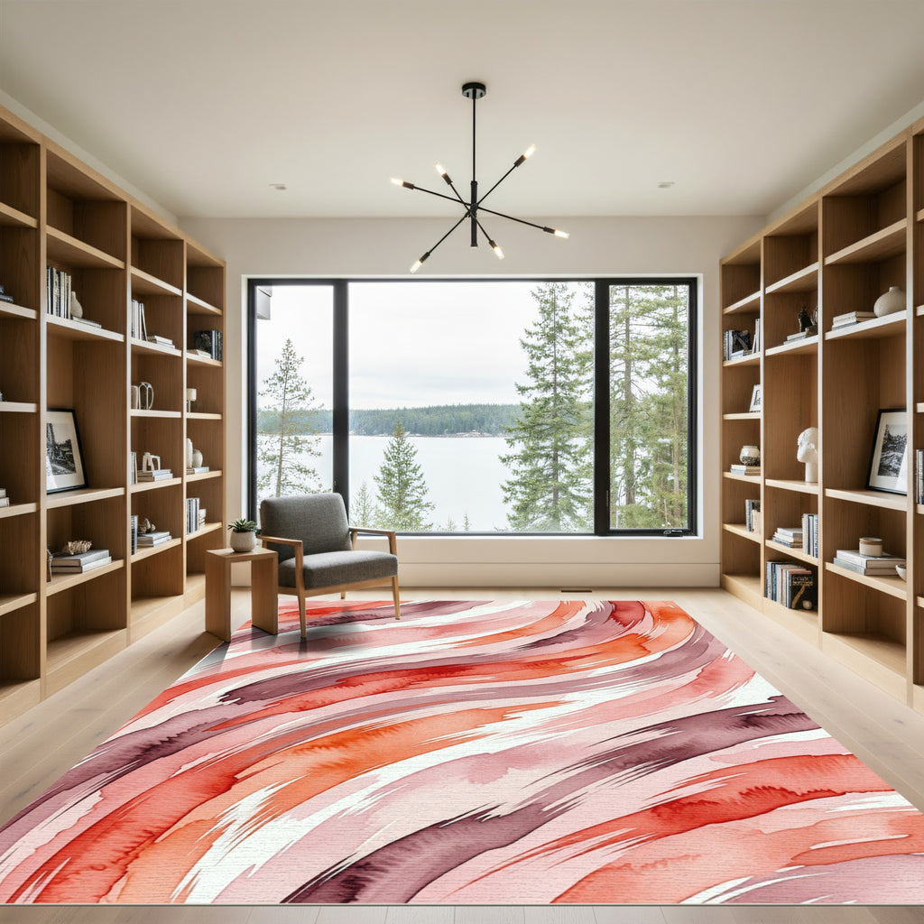 Abstract Watercolor Terracotta Crimson Swirls Rug