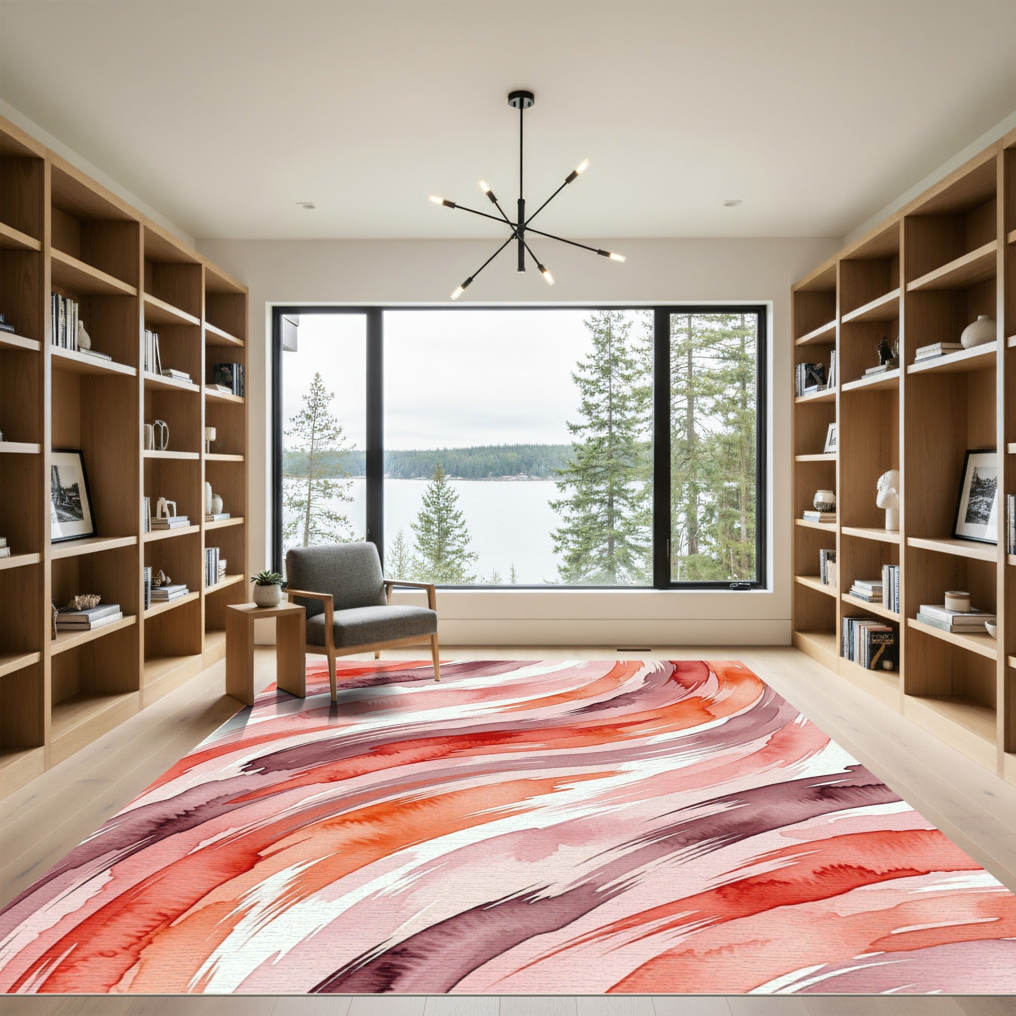 Abstract Watercolor Terracotta Crimson Swirls Rug