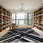 Monochrome Geometric Abstract Intersecting Line Art Rug