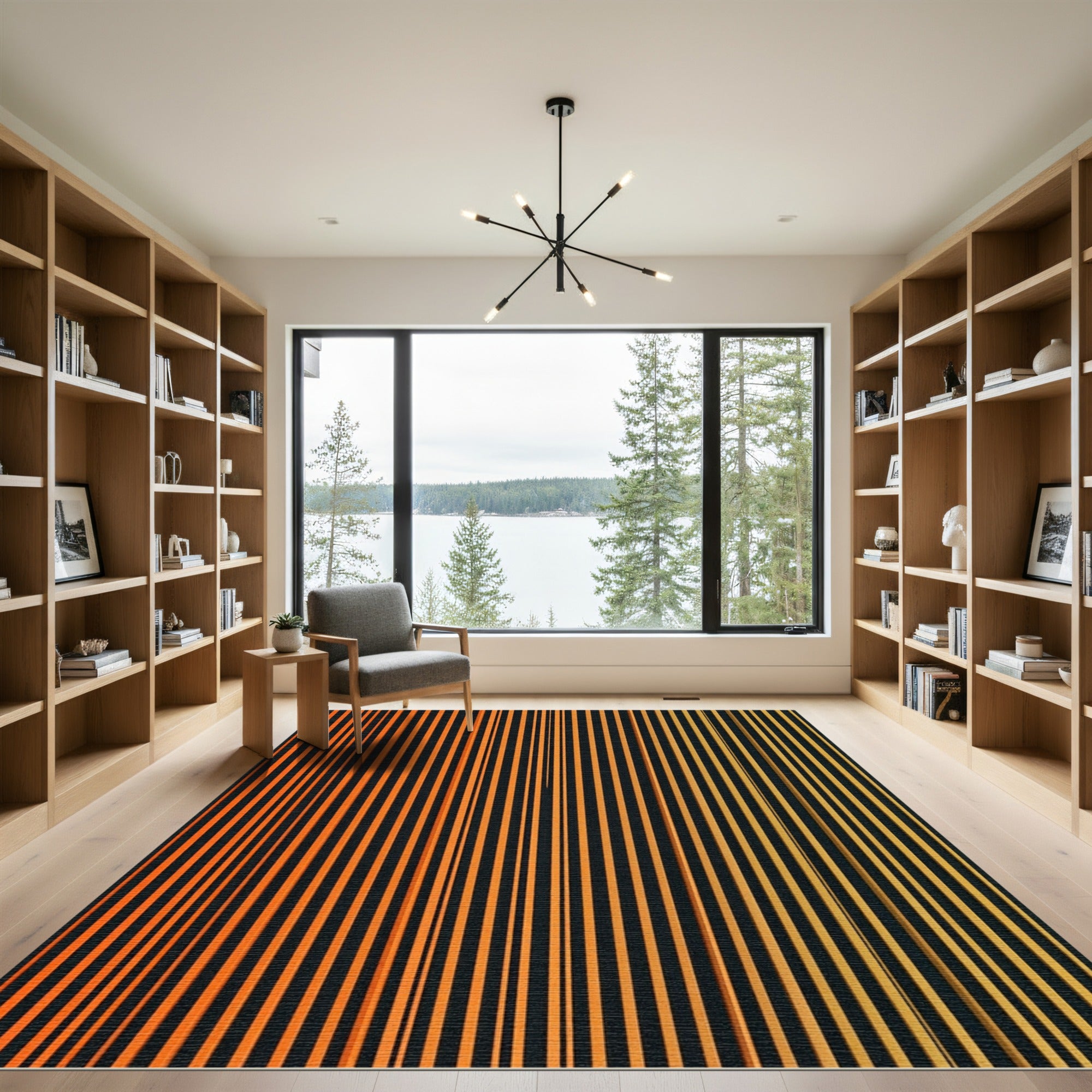 Sunset Orange Yellow Vertical Stripes Rug