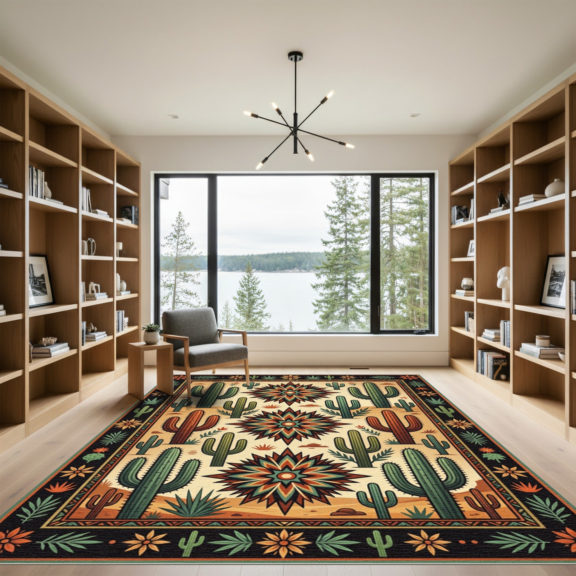 Terracotta Southwestern Cactus Star Medallion Rug