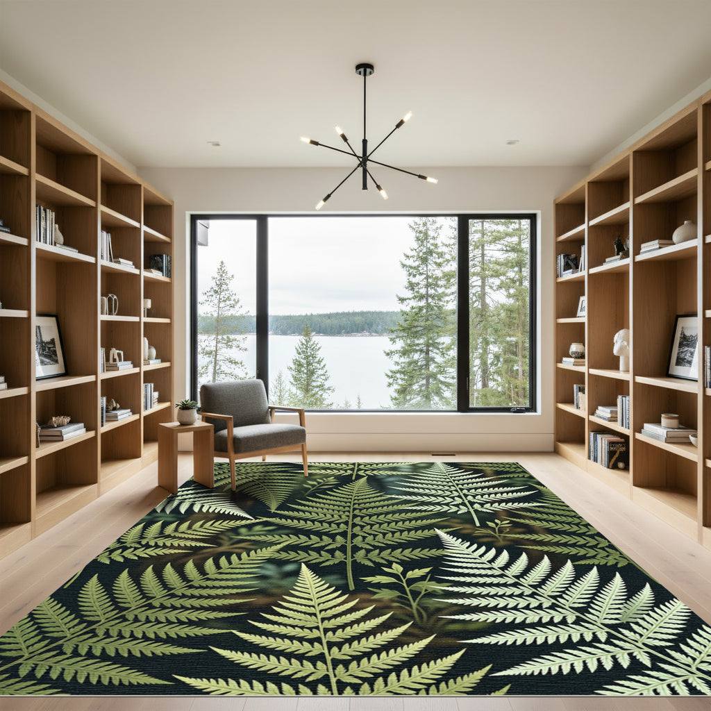 Lush Green Fern Forest Foliage Rug