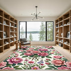 Romantic Pink Rose Floral Bouquet Rug