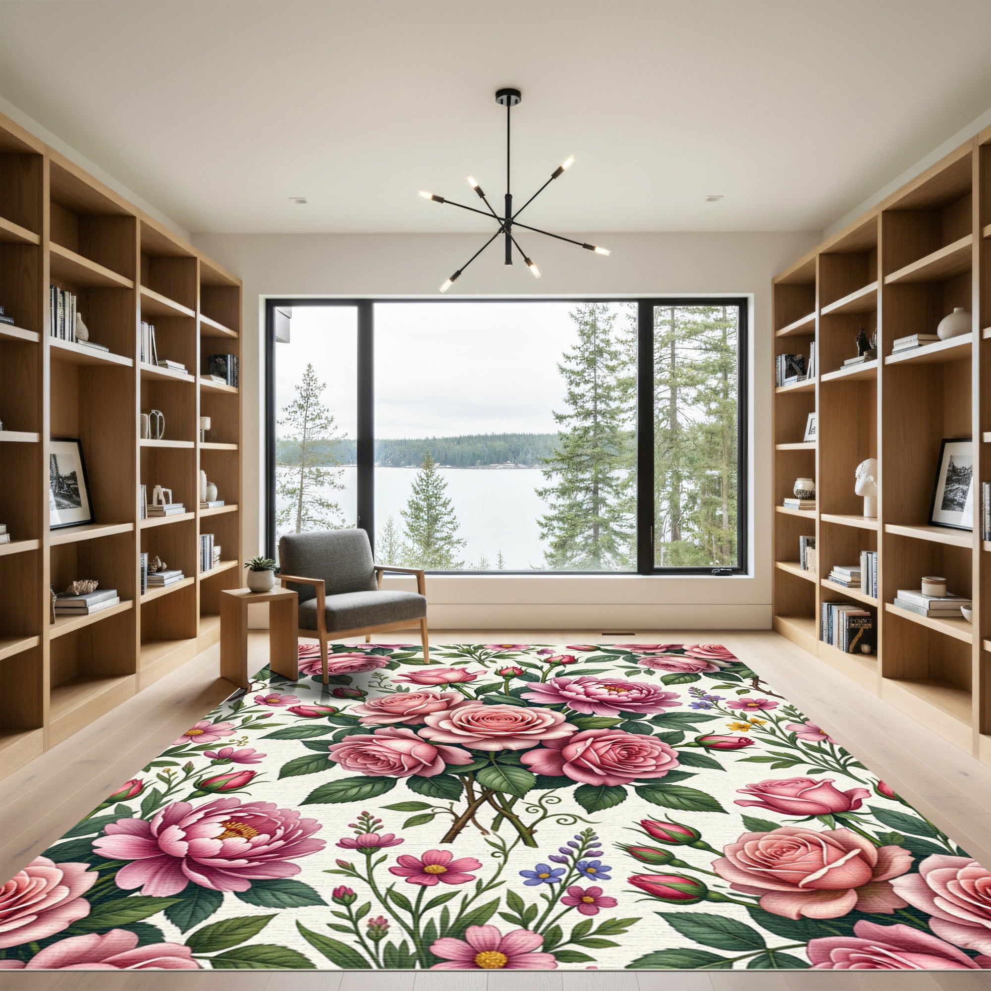 Romantic Pink Rose Floral Bouquet Rug