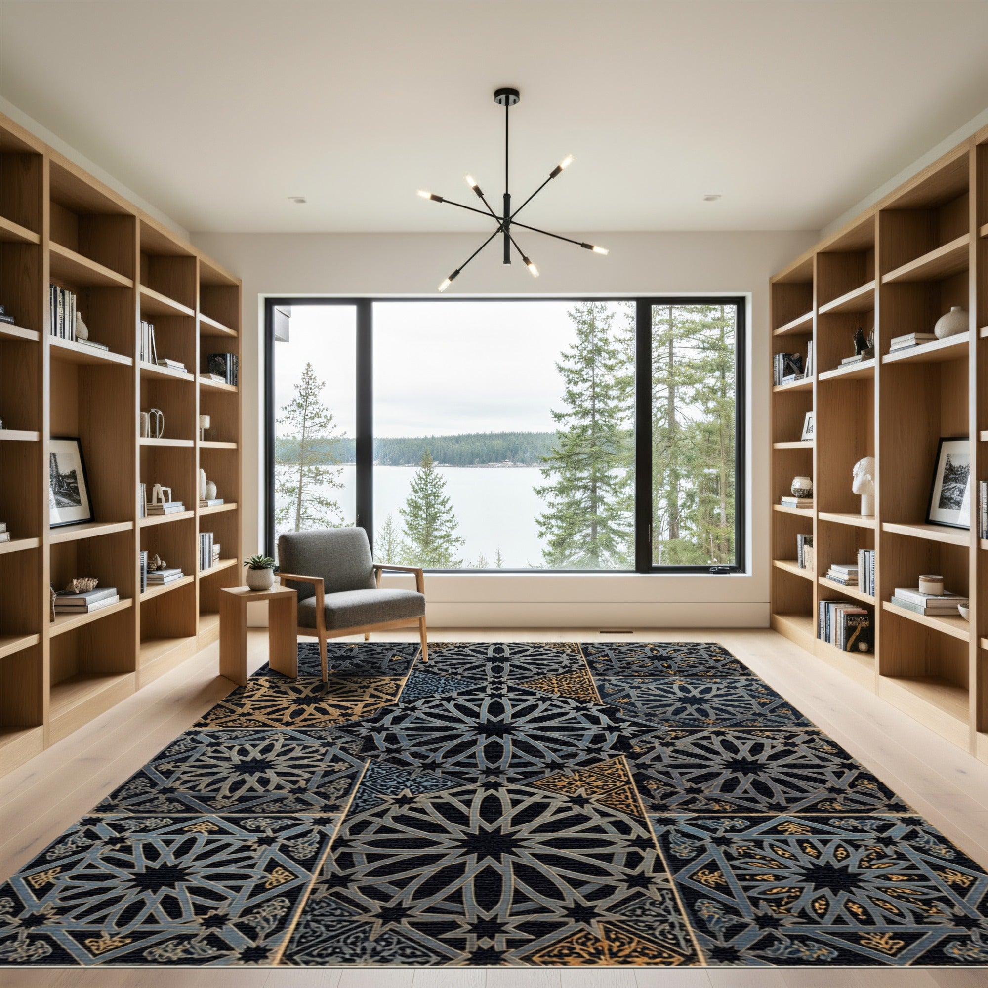Intricate Starburst Geometric Mosaic Tiles Rug
