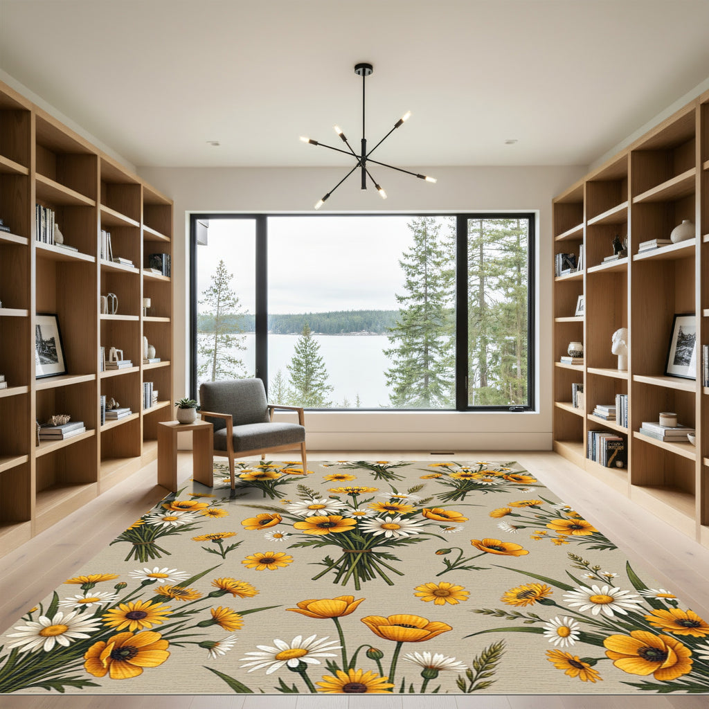 Sunny Wildflower Bouquet Botanical Meadow Rug